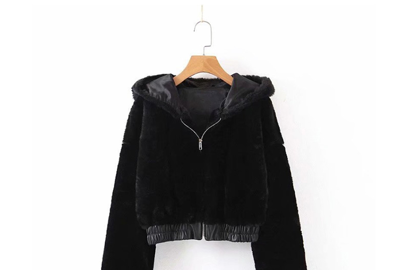 Fashion Black Fur Hooded Zipper Jacket,Coat-Jacket