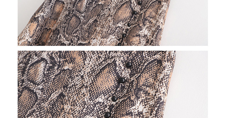 Fashion Khaki Snake Print Slit Skirt,Skirts