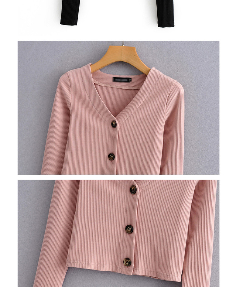 Fashion Pink V-neck Button Crochet Knit Cardigan,Sweater