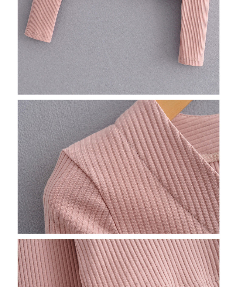 Fashion Pink V-neck Button Crochet Knit Cardigan,Sweater