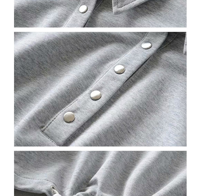 Fashion Gray Polo Collar Hem Drawstring Sweater,Hair Crown