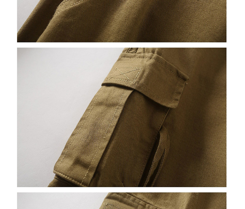 Fashion Khaki Multi-pocket Float Rope Drawstrings,Pants