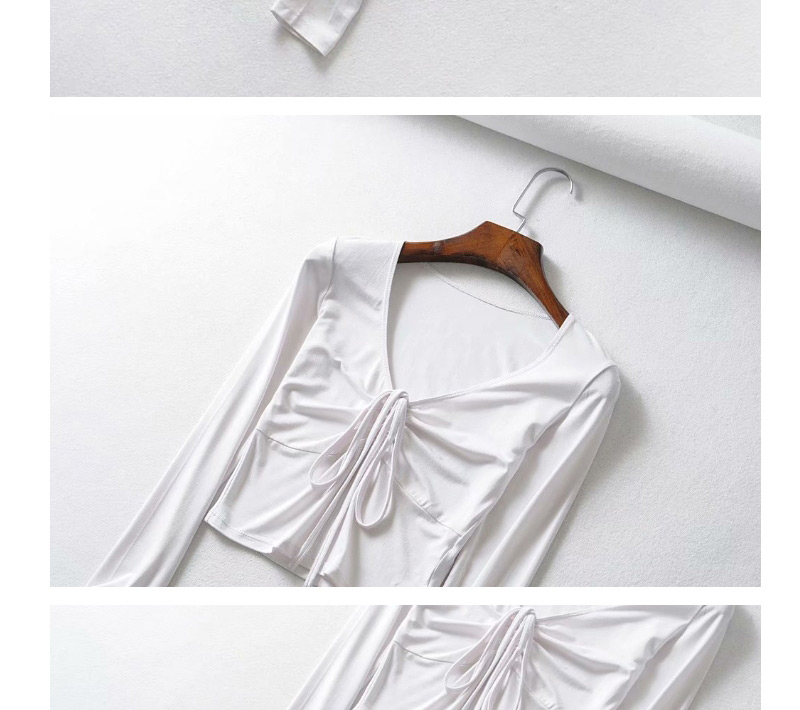 Fashion White Front Drawstring Strap V-neck T-shirt,Hair Crown