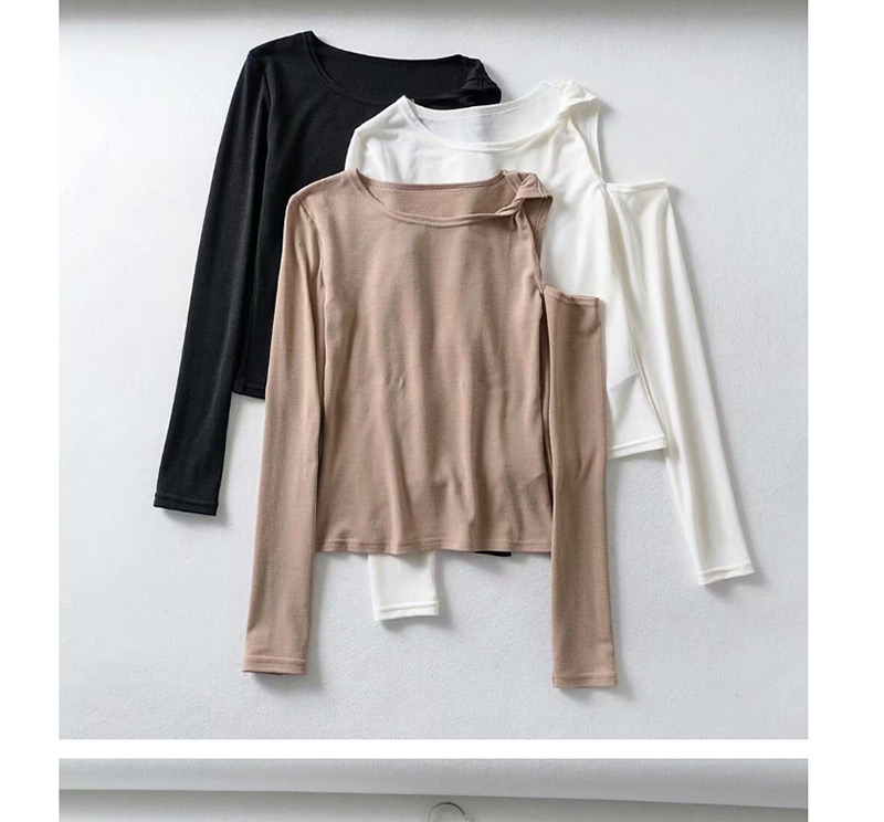 Fashion Khaki Round Neck One-side Off-the-shoulder T-shirt,Hair Crown