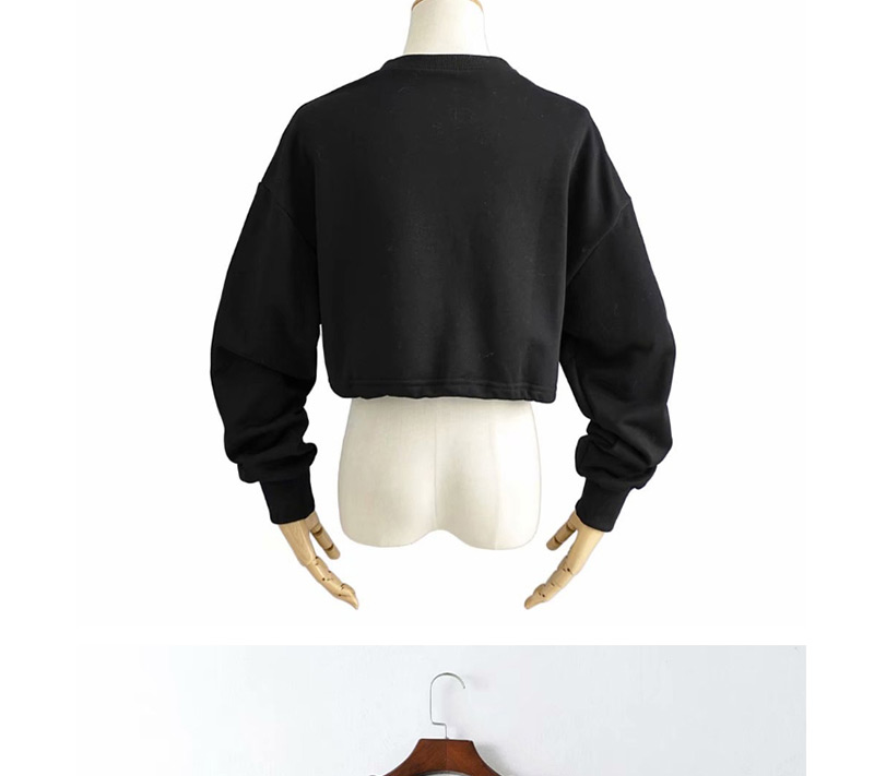 Fashion Black Hem Drawstring Round Neck Pullover Sweater,Hair Crown