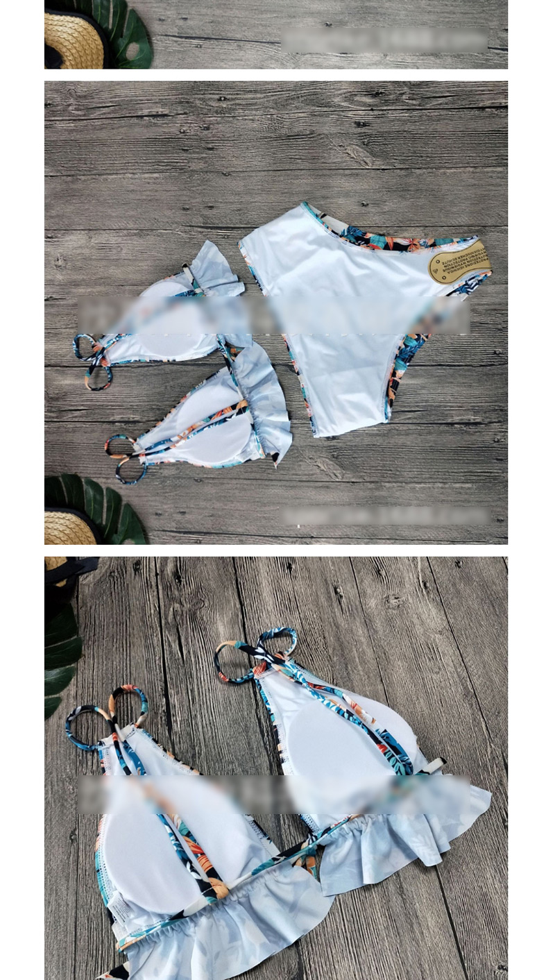 Fashion Yellow Bottom Printing Sling Ruffled Deep V Print Split Swimsuit,Bikini Sets