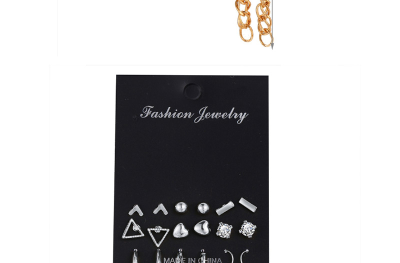 Fashion Silver Geometric Heart-shaped Inlaid Rhinestone Earrings 9 Pairs,Stud Earrings
