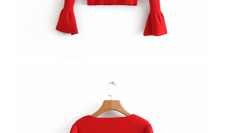 Fashion Red V-neck Puff Princess Sleeve Knit Top,Sweater