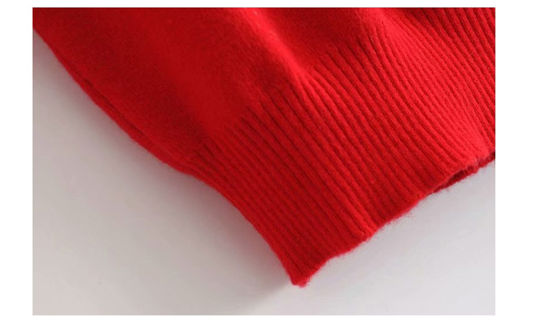 Fashion Red V-neck Puff Princess Sleeve Knit Top,Sweater