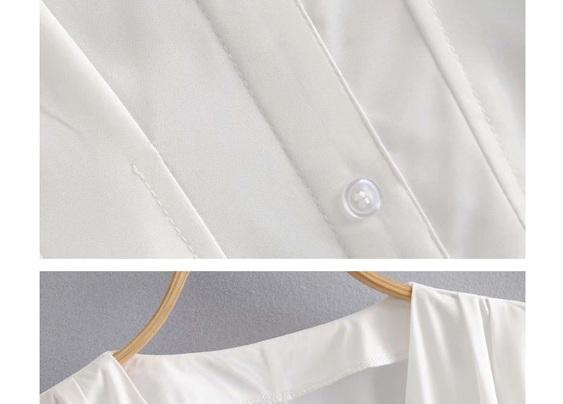 Fashion White Flare Sleeve Pleated V-neck Shirt Dress,Coat-Jacket