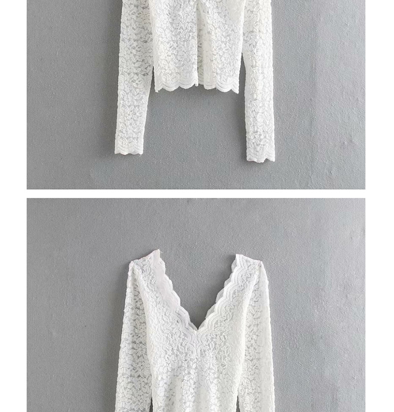 Fashion White Lace Stitching V-neck T-shirt,Blouses
