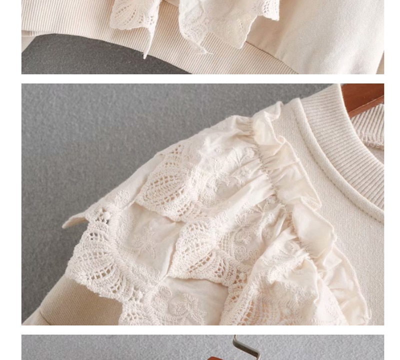 Fashion Beige Embroidered Laminated Ruffled Plus Velvet Sweater,Blouses