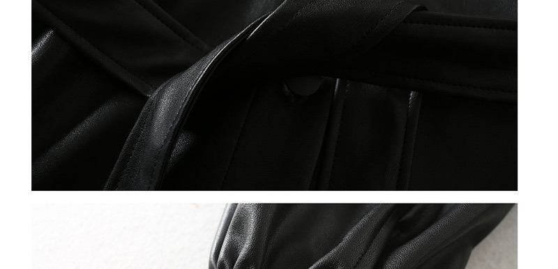 Fashion Black Profile Pocket Lapels With Buckled Straps Leather Jacket,Coat-Jacket