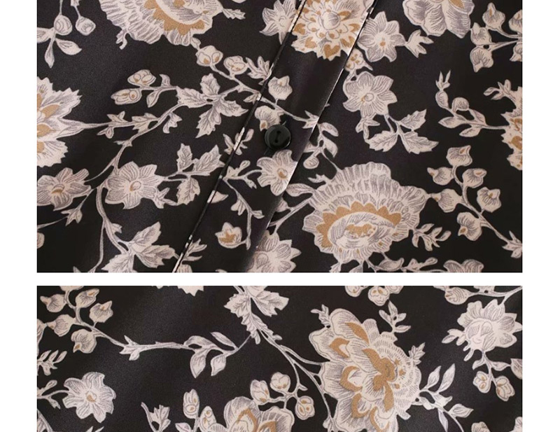 Fashion Black Floral Print Waist Bow Dress,Long Dress