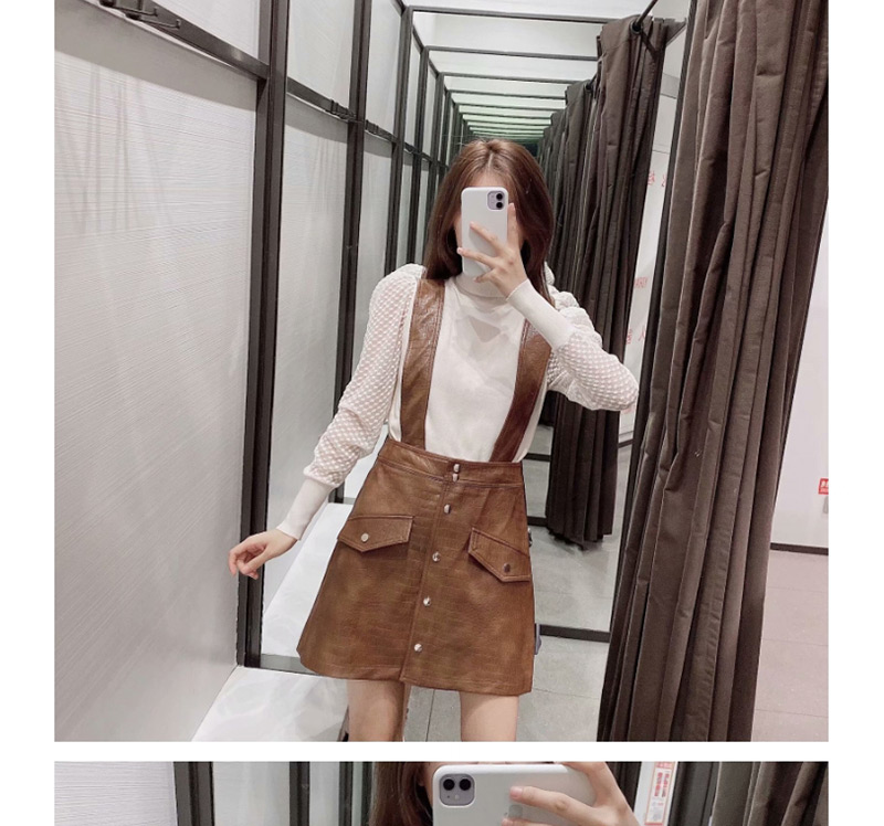 Fashion Coffee Color Strap Faux Leather Skirt,Mini & Short Dresses