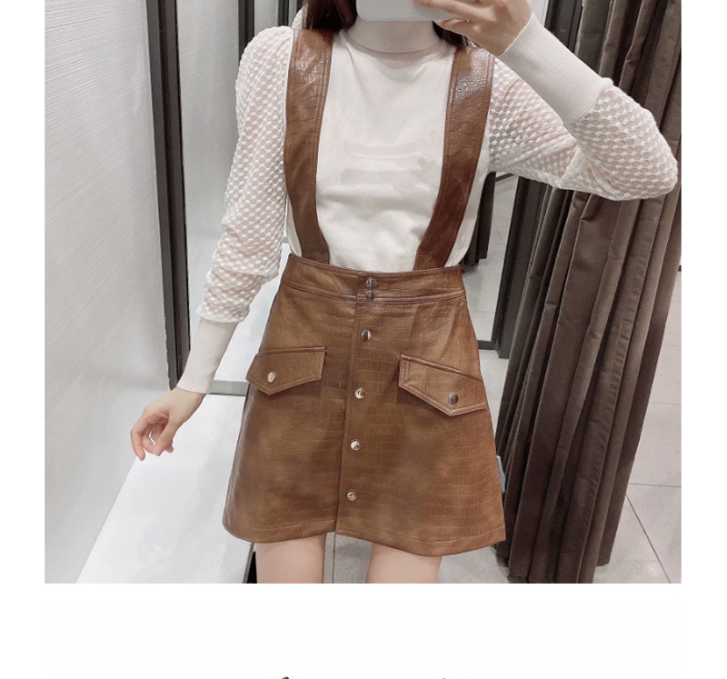 Fashion Coffee Color Strap Faux Leather Skirt,Mini & Short Dresses