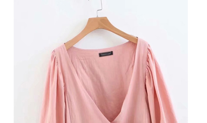 Fashion Pink Cotton And Linen V-neck Lace Dress,Mini & Short Dresses