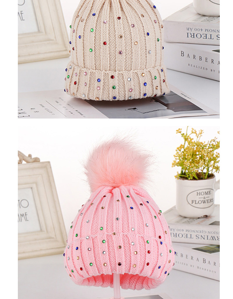Fashion Beige Colorful Diamond Wool Knit Baby Hat,Children