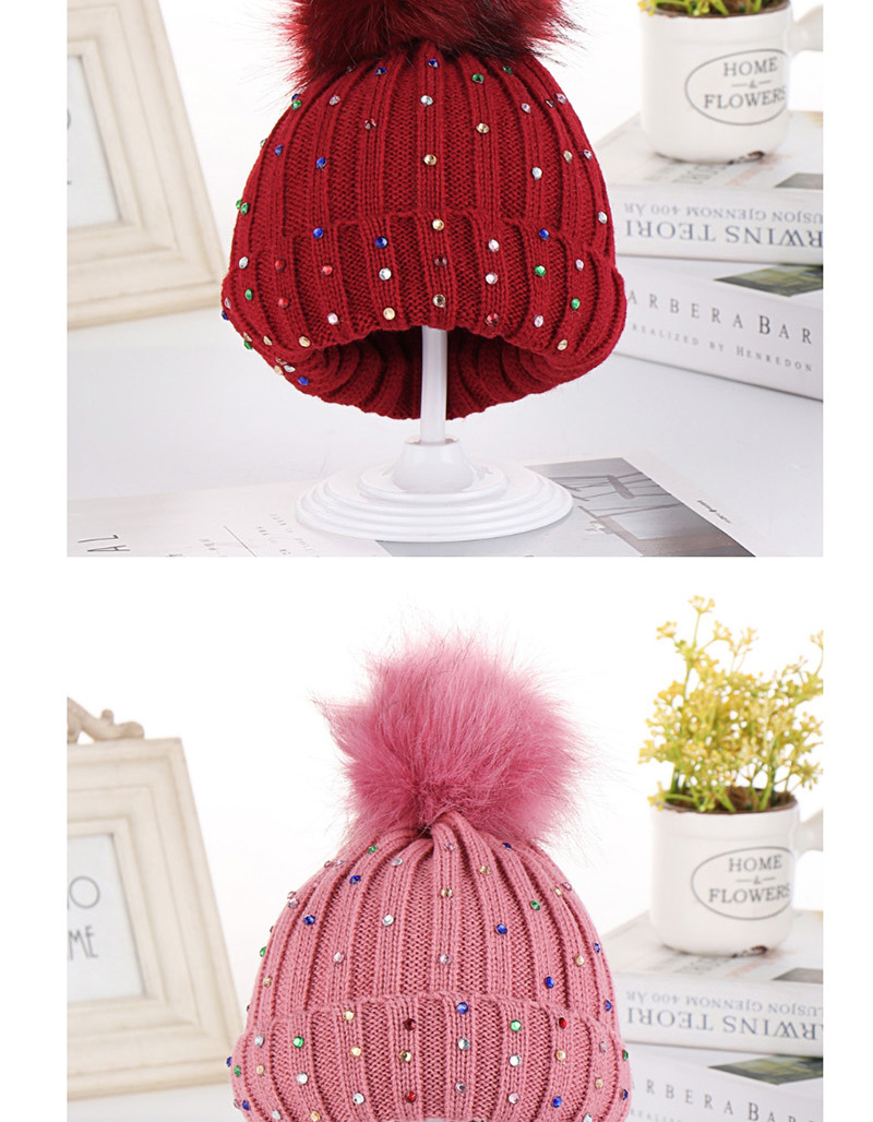 Fashion Wine Red Colorful Diamond Wool Knit Baby Hat,Children