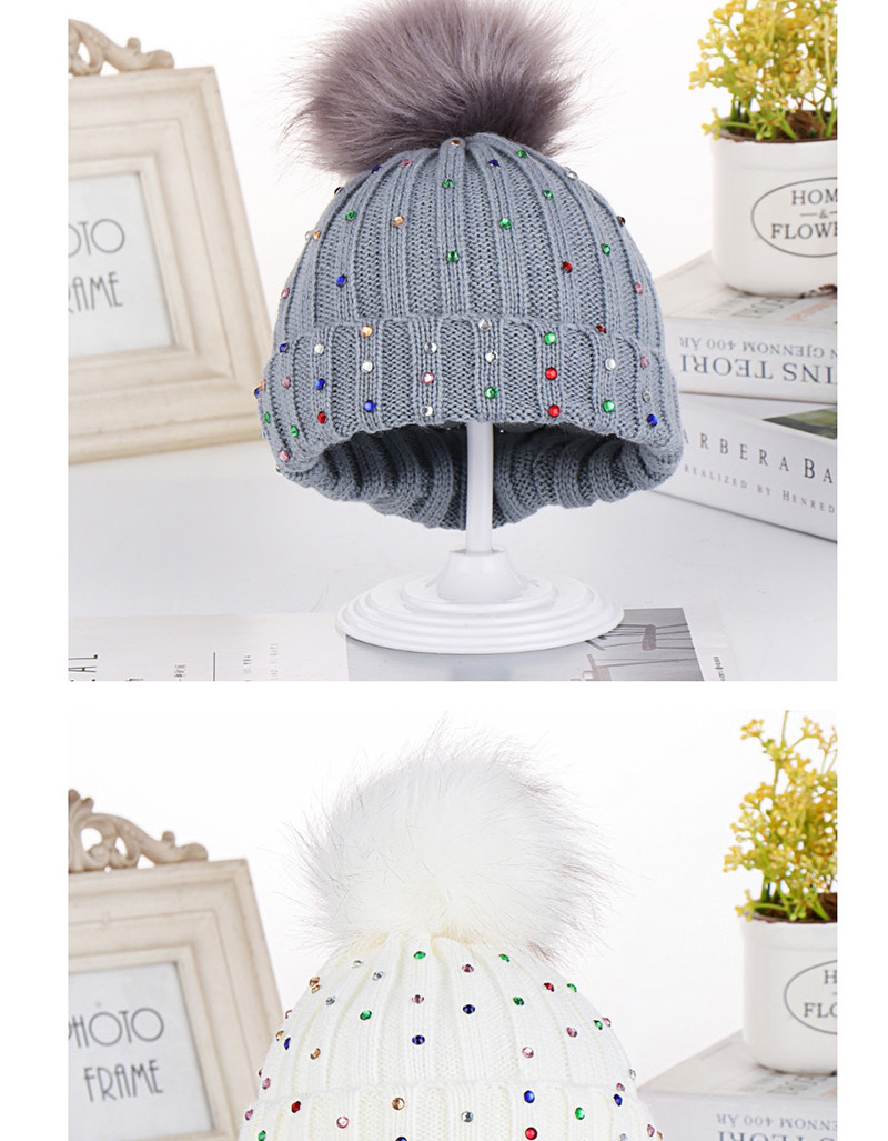 Fashion Leather Powder Colorful Diamond Wool Knit Baby Hat,Children