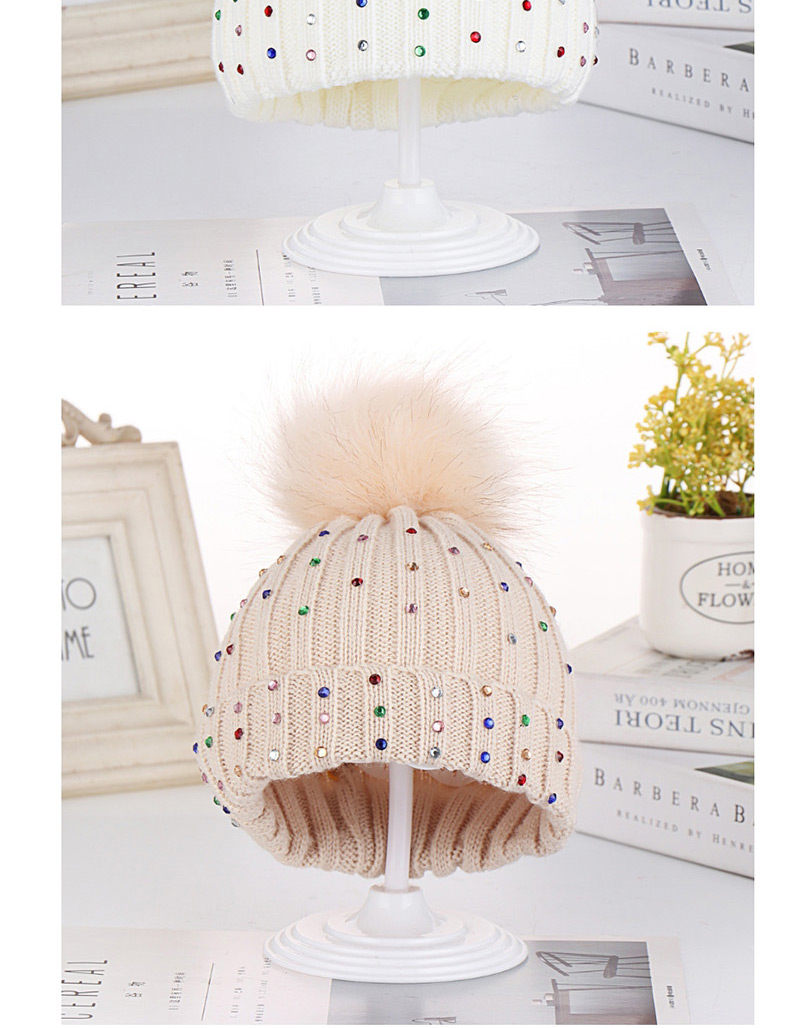 Fashion Leather Powder Colorful Diamond Wool Knit Baby Hat,Children