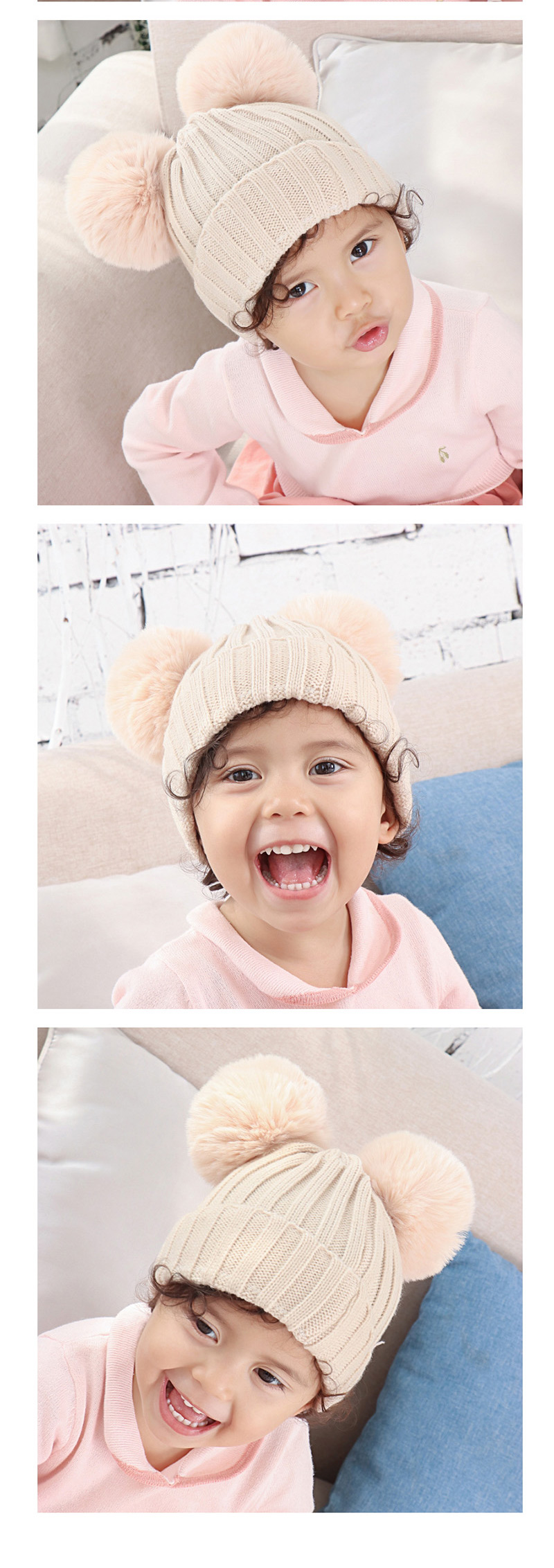 Fashion Black Threaded Double-hair Ball Knitted Baby Hat,Children
