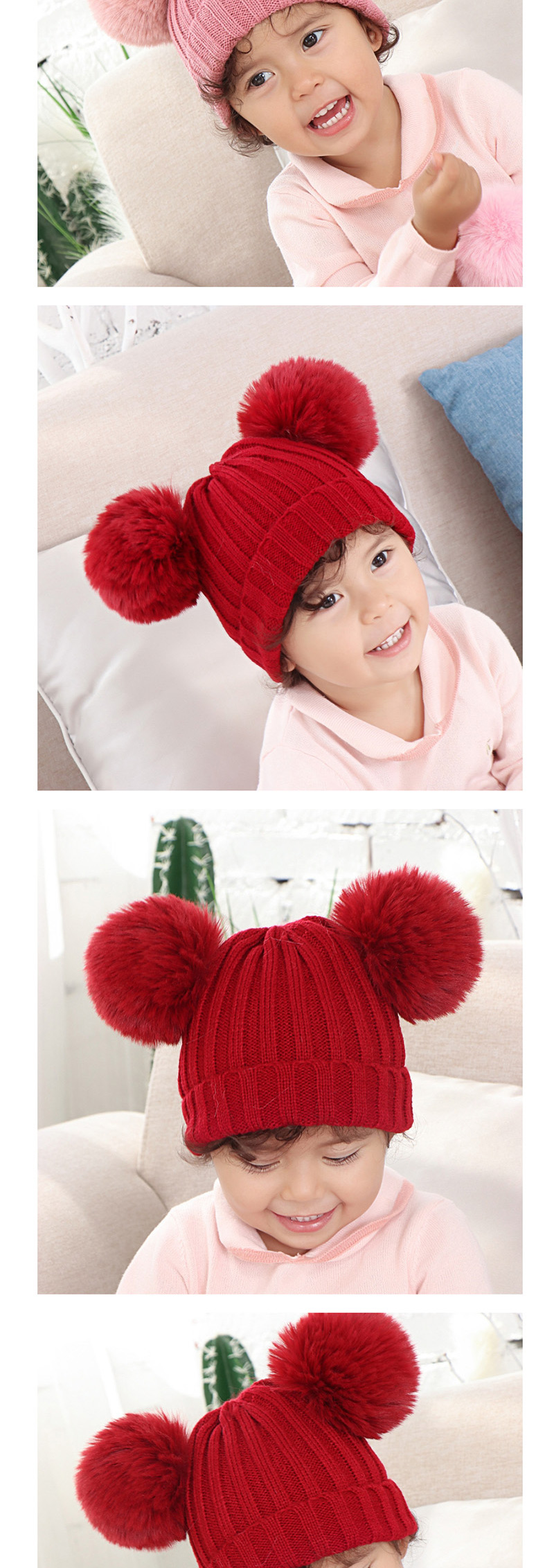 Fashion Beige Threaded Double-hair Ball Knitted Baby Hat,Children