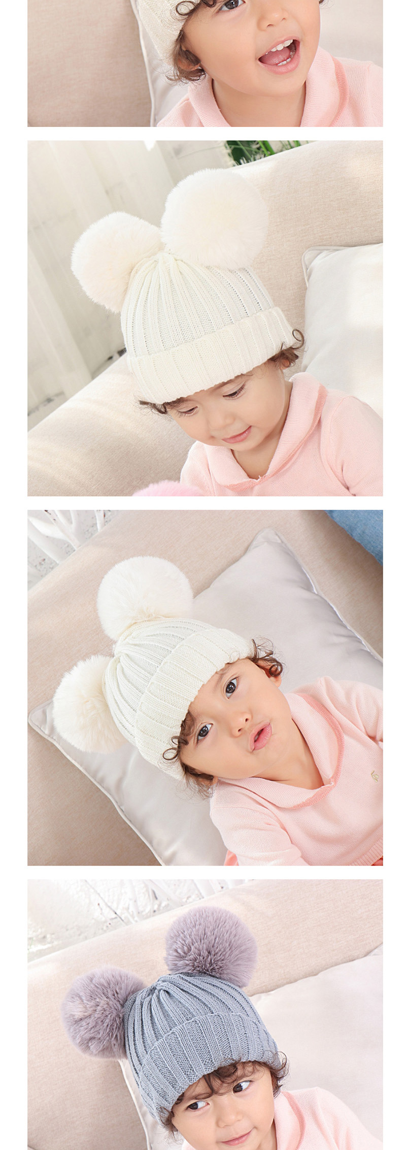 Fashion White Threaded Double-hair Ball Knitted Baby Hat,Children