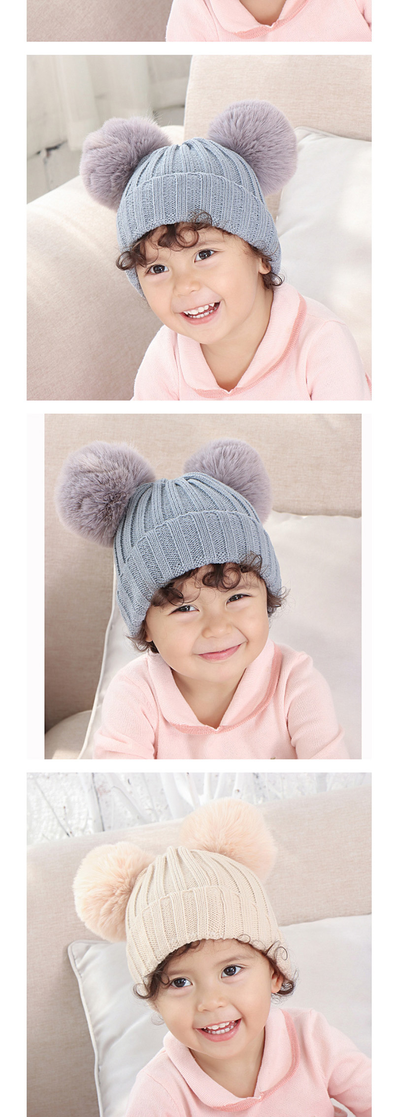 Fashion Gray Threaded Double-hair Ball Knitted Baby Hat,Children