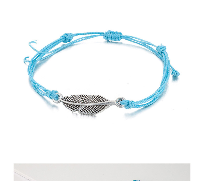 Fashion Blue Woven Twist Beaded Leaf Line Rope Round Cactus Bracelet 4 Piece Set,Fashion Bracelets