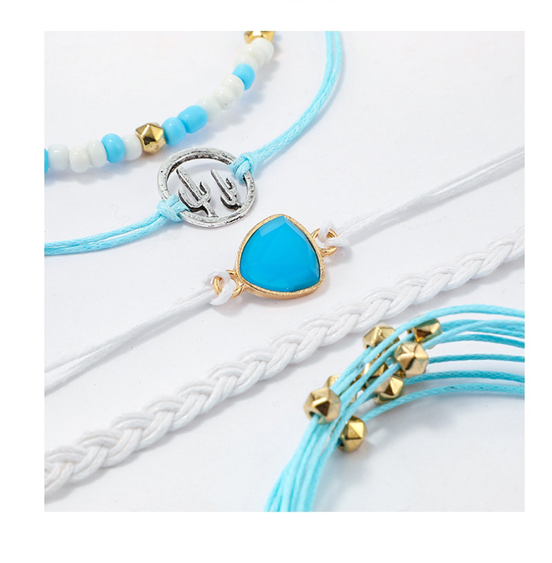 Fashion Blue Woven Cactus Line Rope Beads Sapphire Bracelet 5 Piece Set,Beaded Bracelet