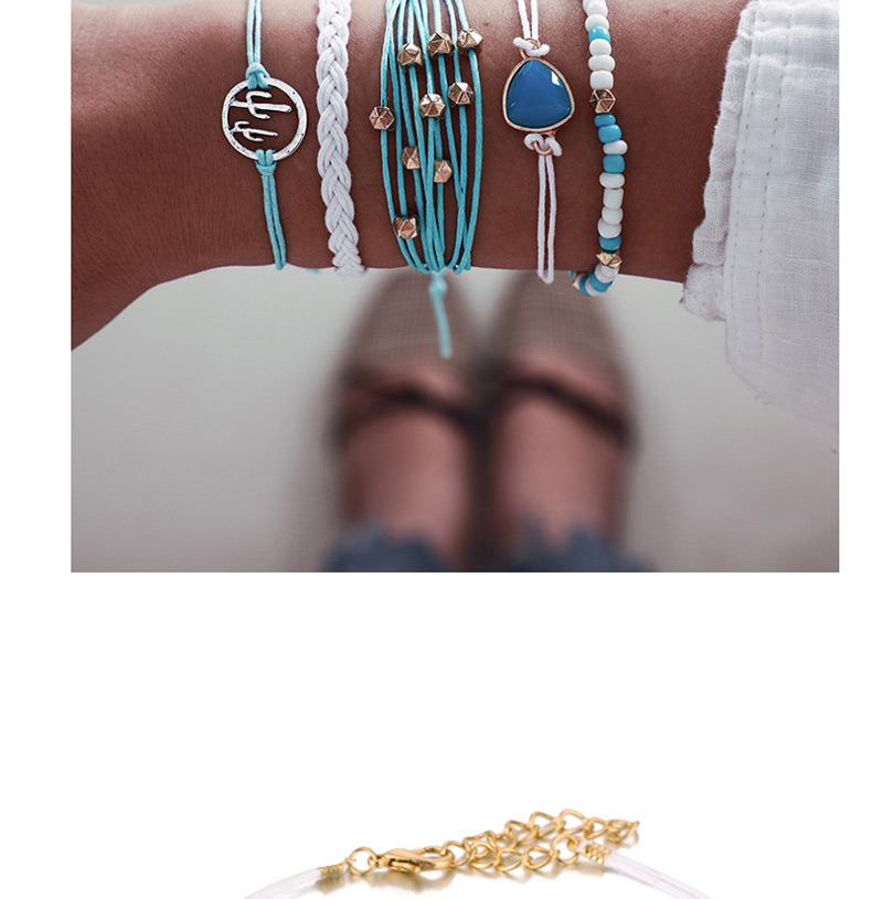 Fashion Blue Woven Cactus Line Rope Beads Sapphire Bracelet 5 Piece Set,Beaded Bracelet