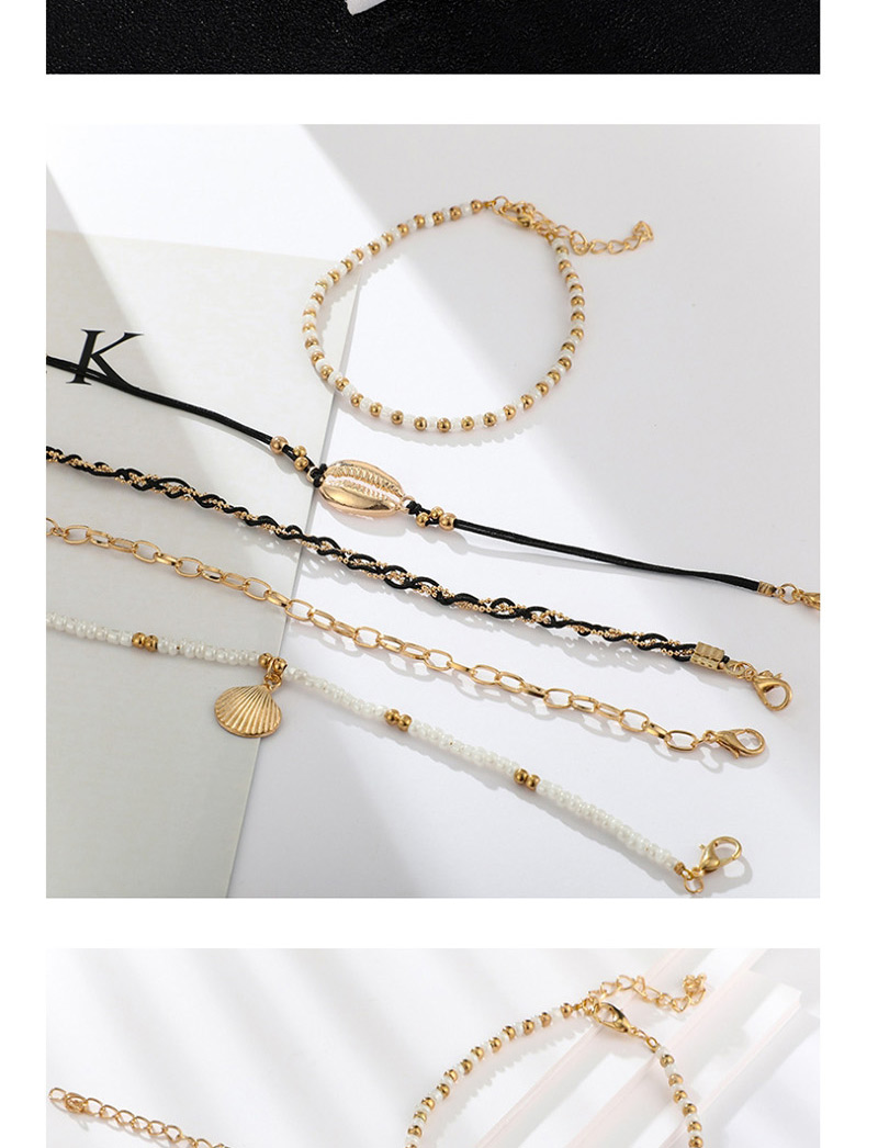 Fashion Gold Rice Beads Shell Multi-layer Chain Scallop Anklet 5 Piece Set,Fashion Anklets