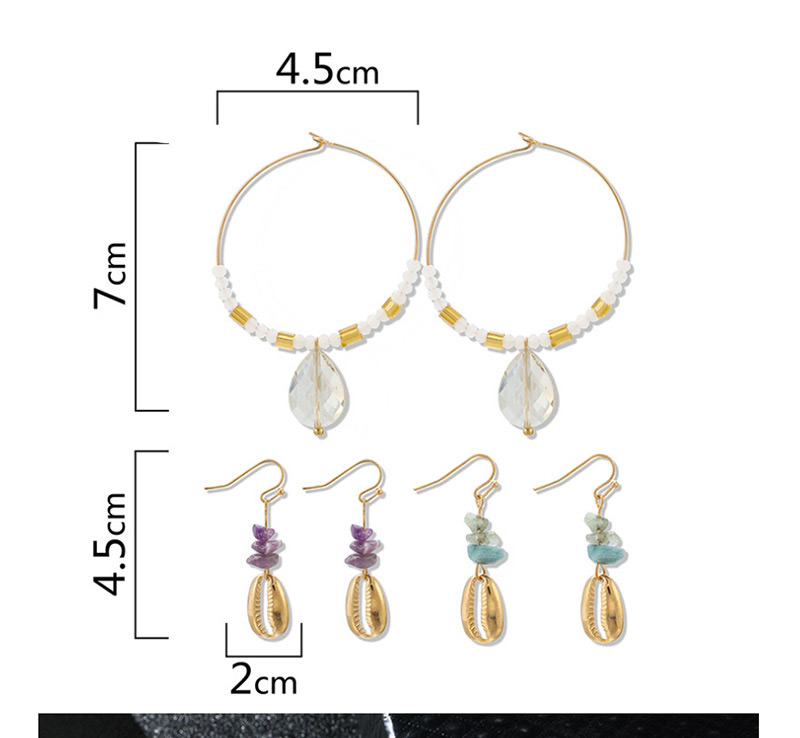 Fashion Gold Rice Beads Shell Geometric Drop Turquoise Earrings Set Of 3,Drop Earrings