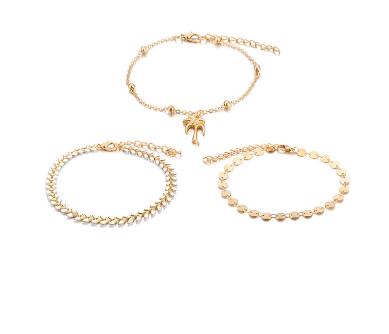 Fashion Gold Alloy Disc Coconut Tree Multi-layer Wheat Ear Anklet 3 Piece Set,Fashion Anklets