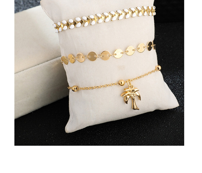 Fashion Gold Alloy Disc Coconut Tree Multi-layer Wheat Ear Anklet 3 Piece Set,Fashion Anklets