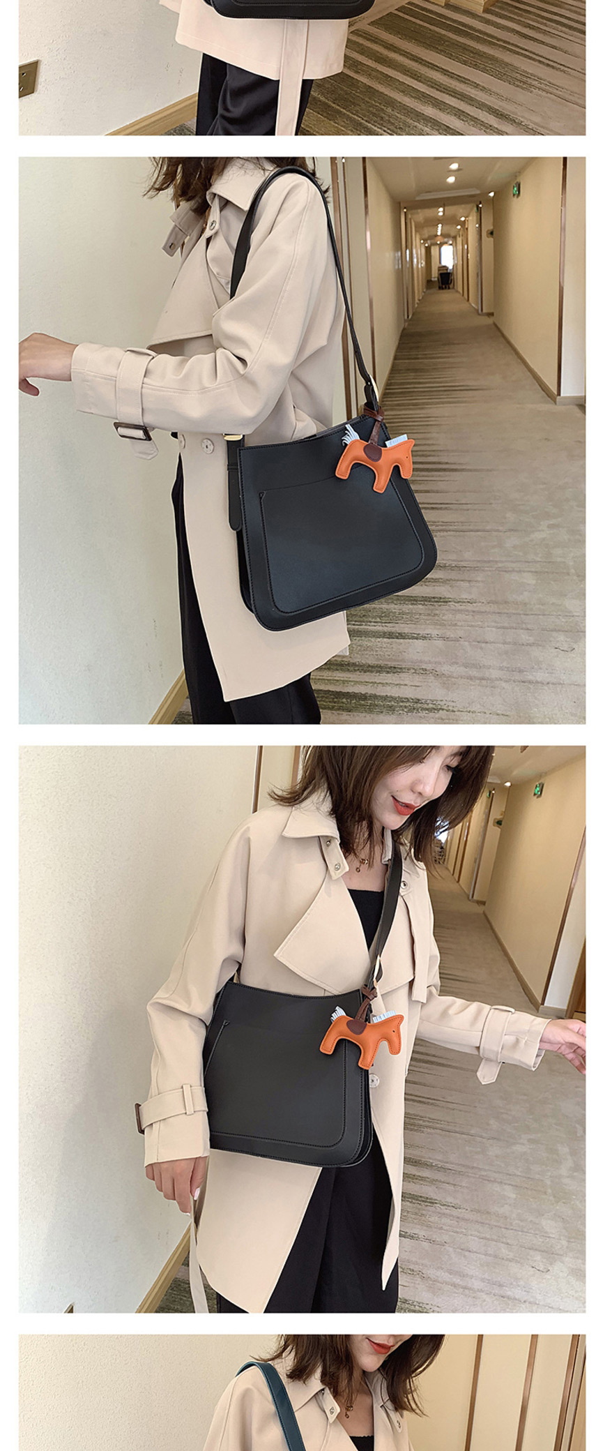 Fashion Black Patch Pocket Embroidery Line Shoulder Diagonal Scorpion Mother Bag,Shoulder bags