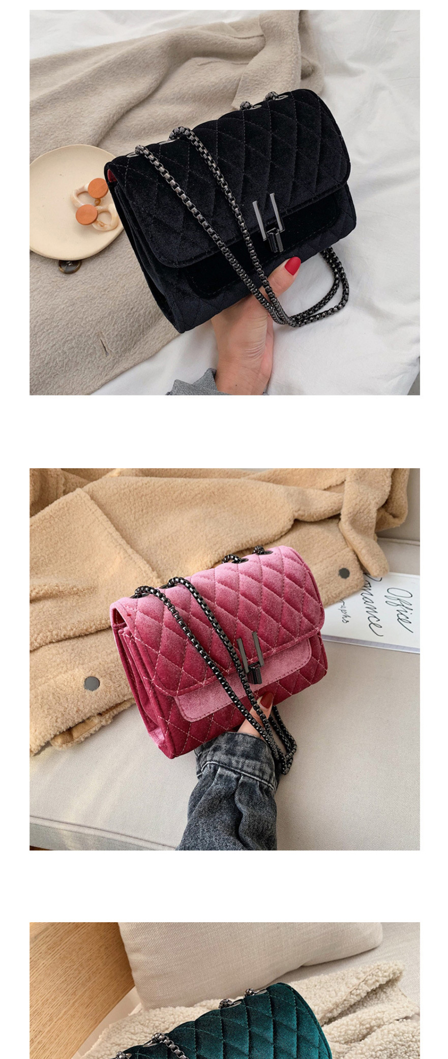 Fashion Pink Chain Rhombic Shoulder Messenger Bag,Shoulder bags