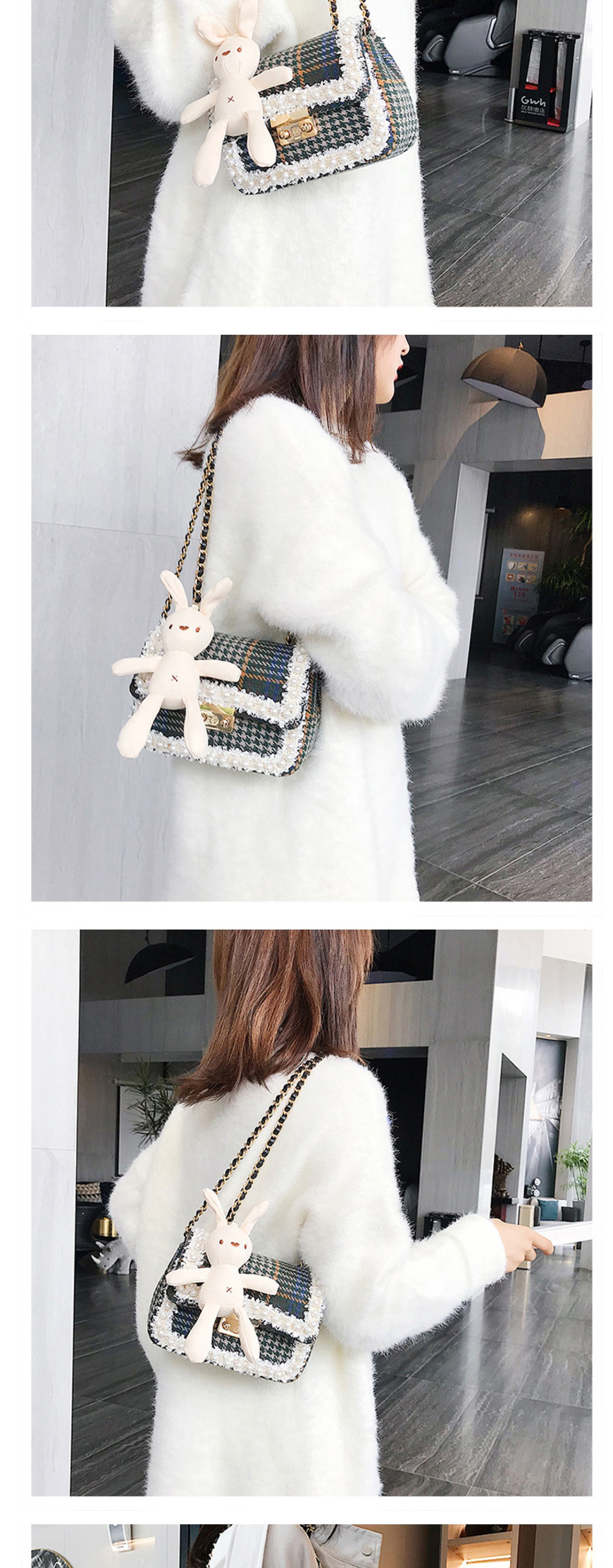 Fashion Khaki Chain Pearl Crossbody Bag,Shoulder bags