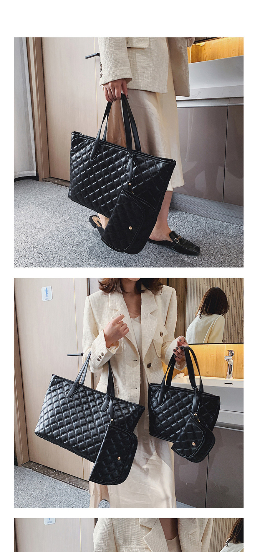 Fashion Black Embroidery Line Rhombic Shoulder Bag Shoulder Bag,Handbags