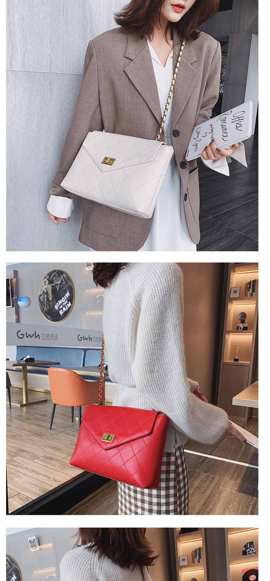 Fashion Red Chain Rhombic Shoulder Messenger Bag,Shoulder bags