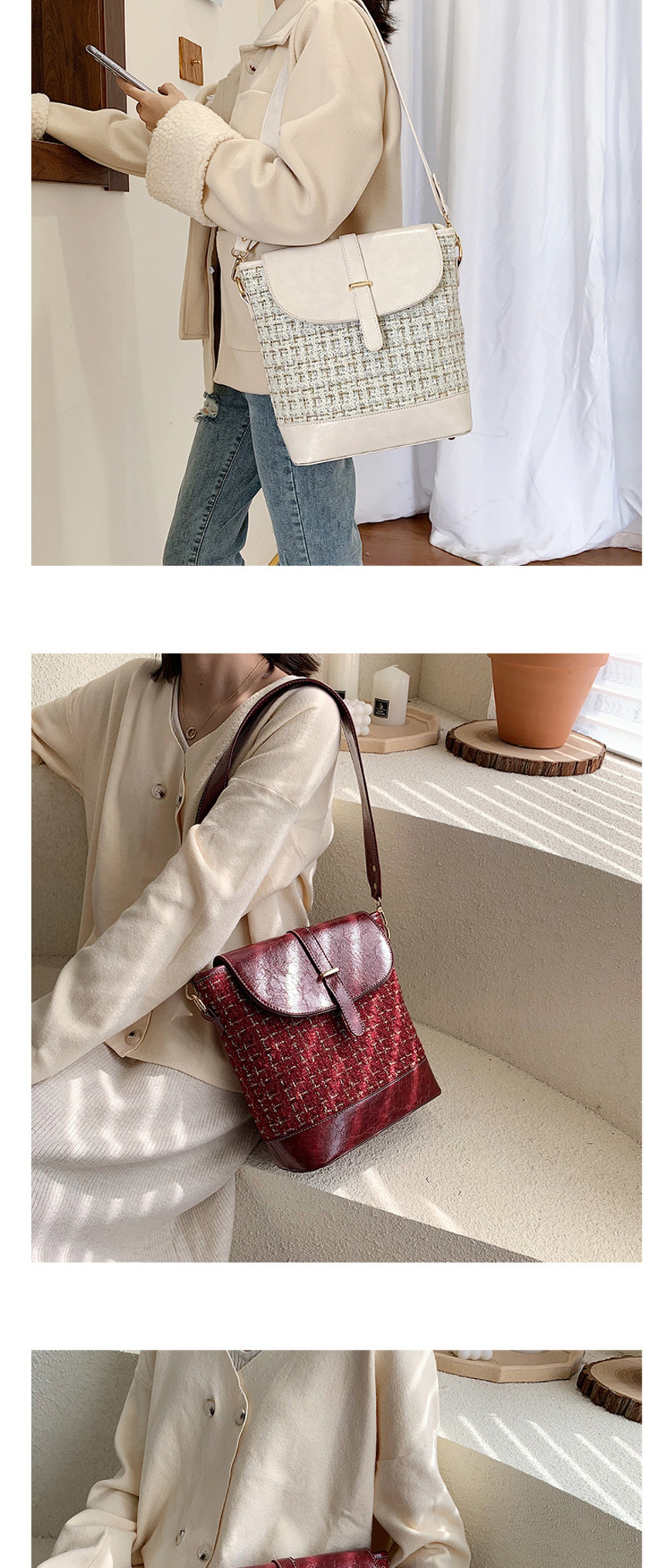 Fashion Red Wine Contrast Shoulder Shoulder Bag,Messenger bags