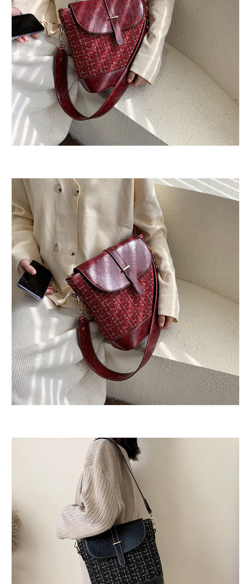 Fashion Red Wine Contrast Shoulder Shoulder Bag,Messenger bags