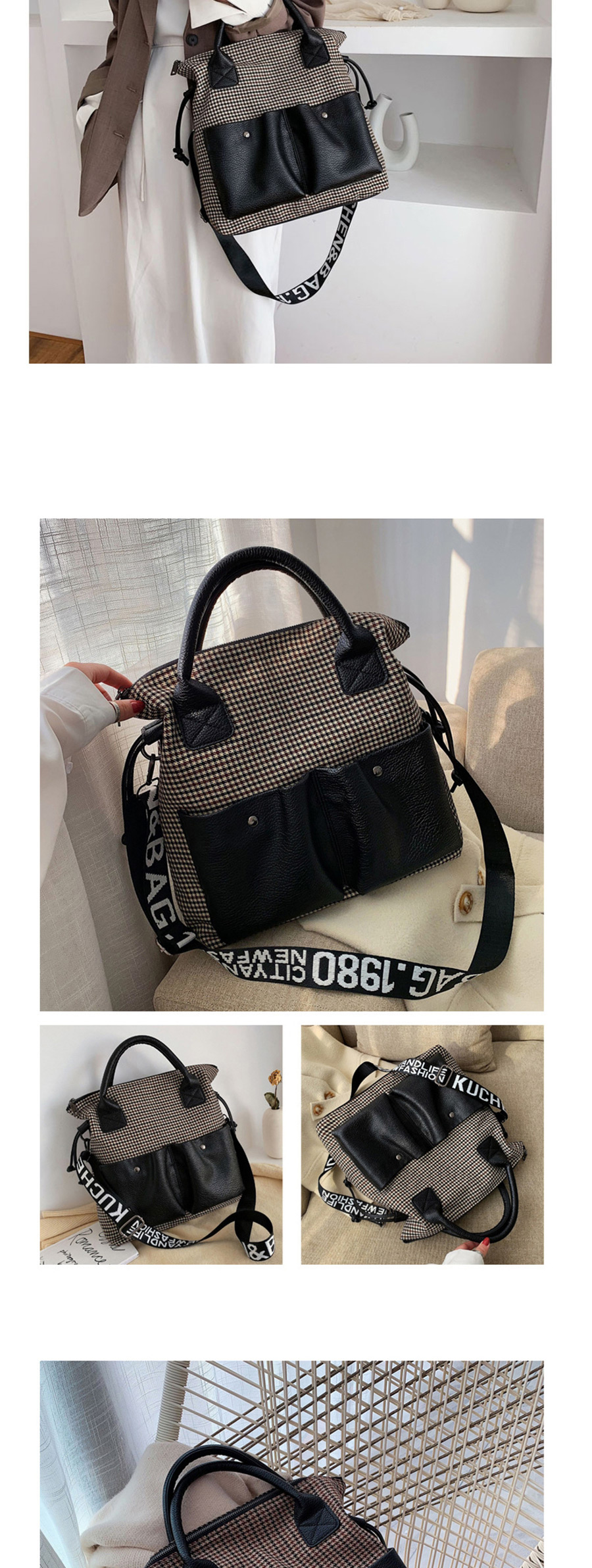 Fashion Khaki Contrast Broadband Portable Messenger Bag,Handbags