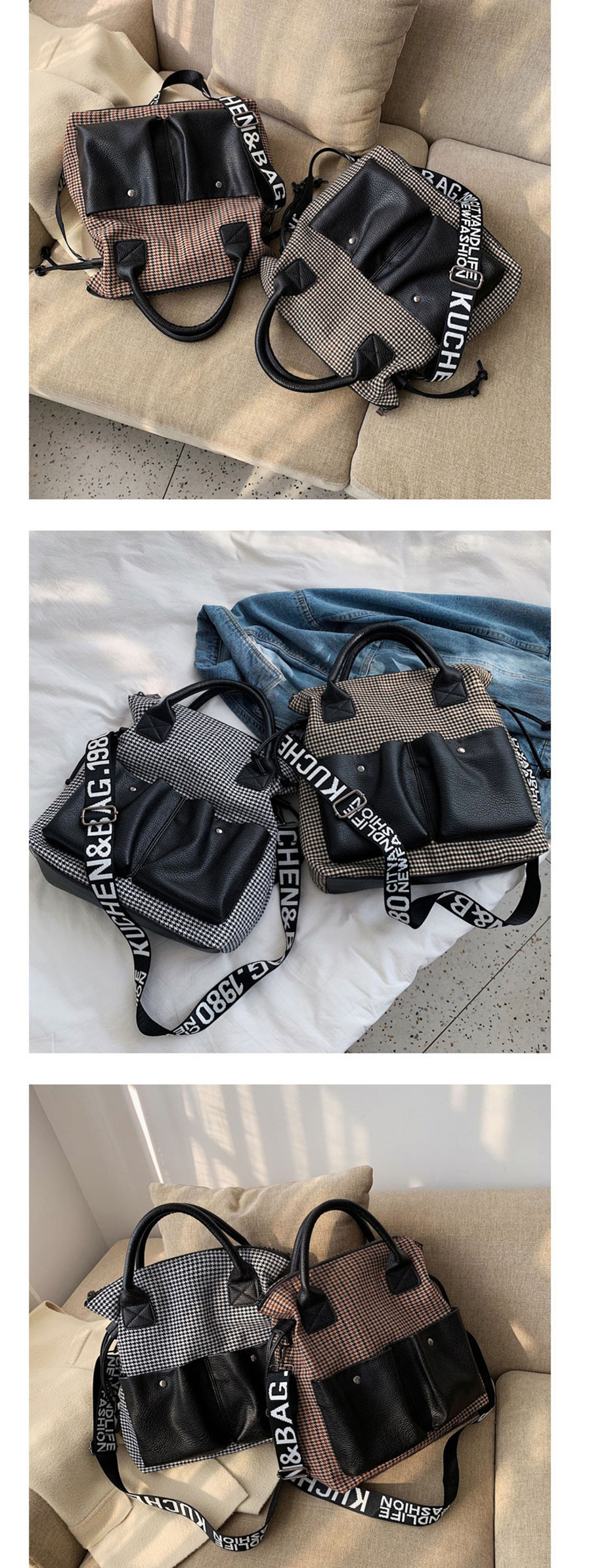 Fashion Black Contrast Broadband Portable Messenger Bag,Handbags