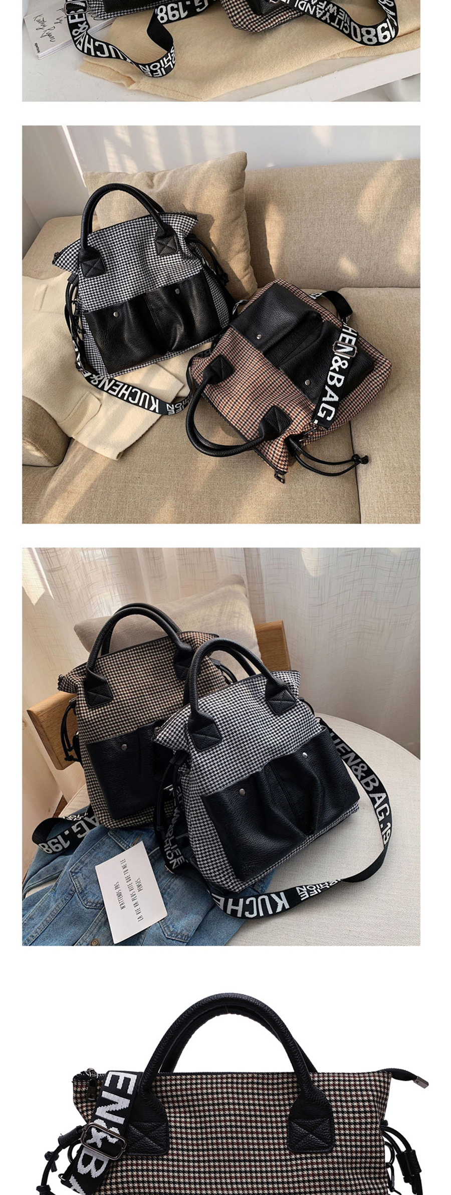 Fashion Black Contrast Broadband Portable Messenger Bag,Handbags