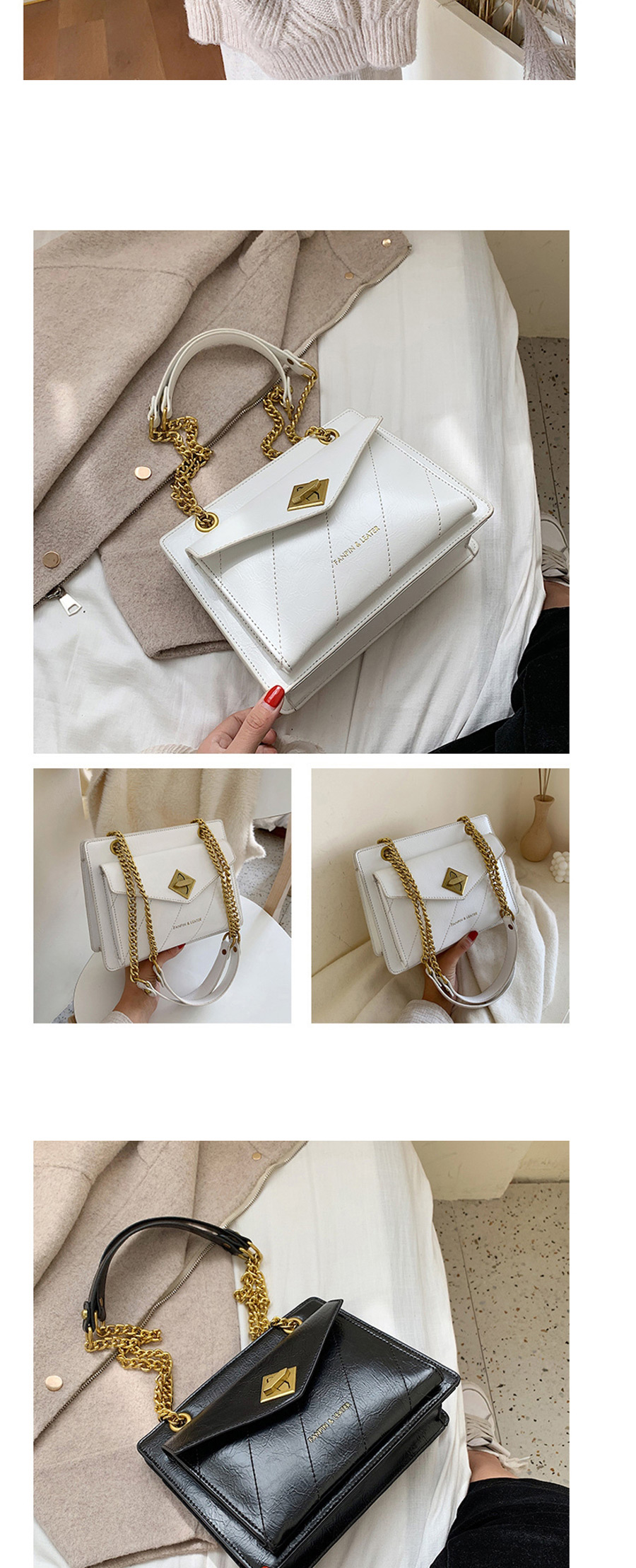 Fashion White Chain Embroidery Line Shoulder Messenger Bag,Shoulder bags
