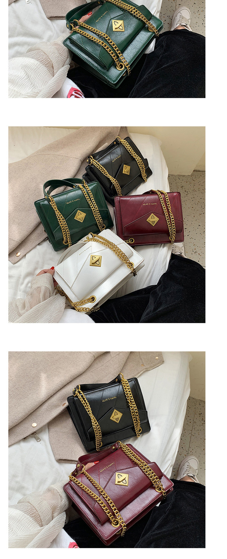 Fashion Green Chain Embroidery Line Shoulder Messenger Bag,Shoulder bags