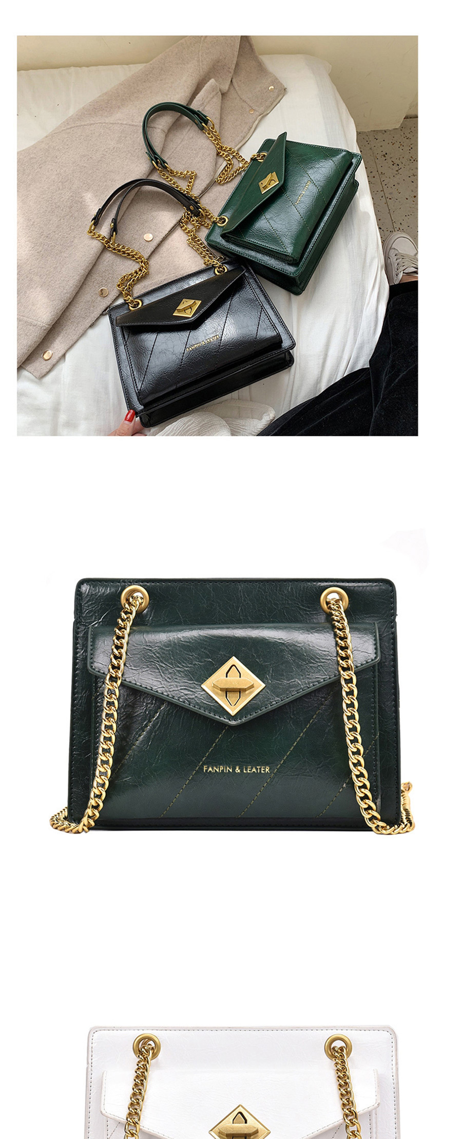 Fashion Black Chain Embroidery Line Shoulder Messenger Bag,Shoulder bags