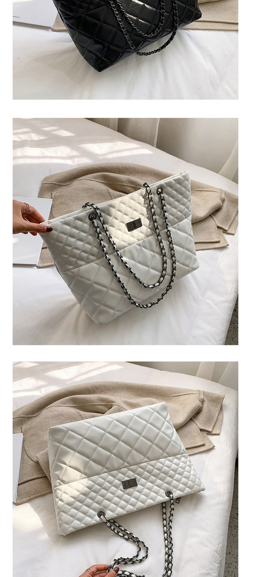 Fashion White Chain Rhombic Shoulder Messenger Bag,Messenger bags